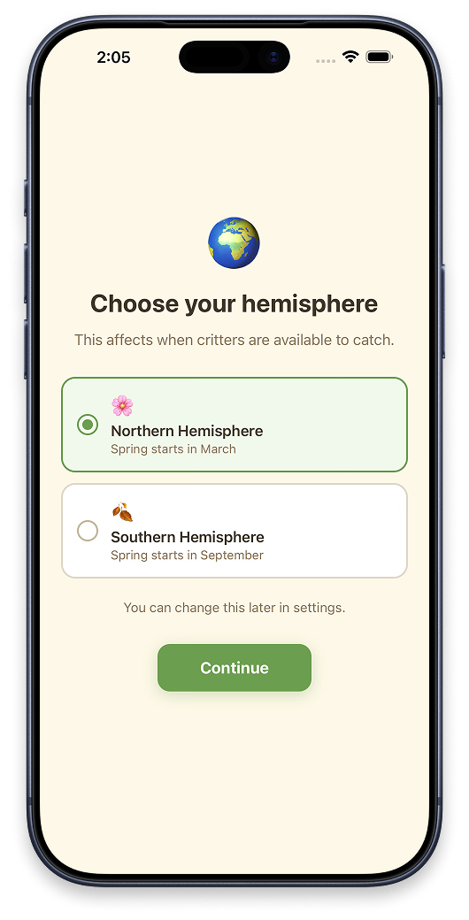 Choose hemisphere