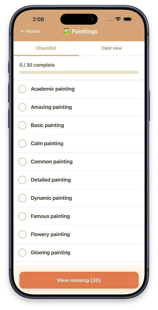 Paintings list
