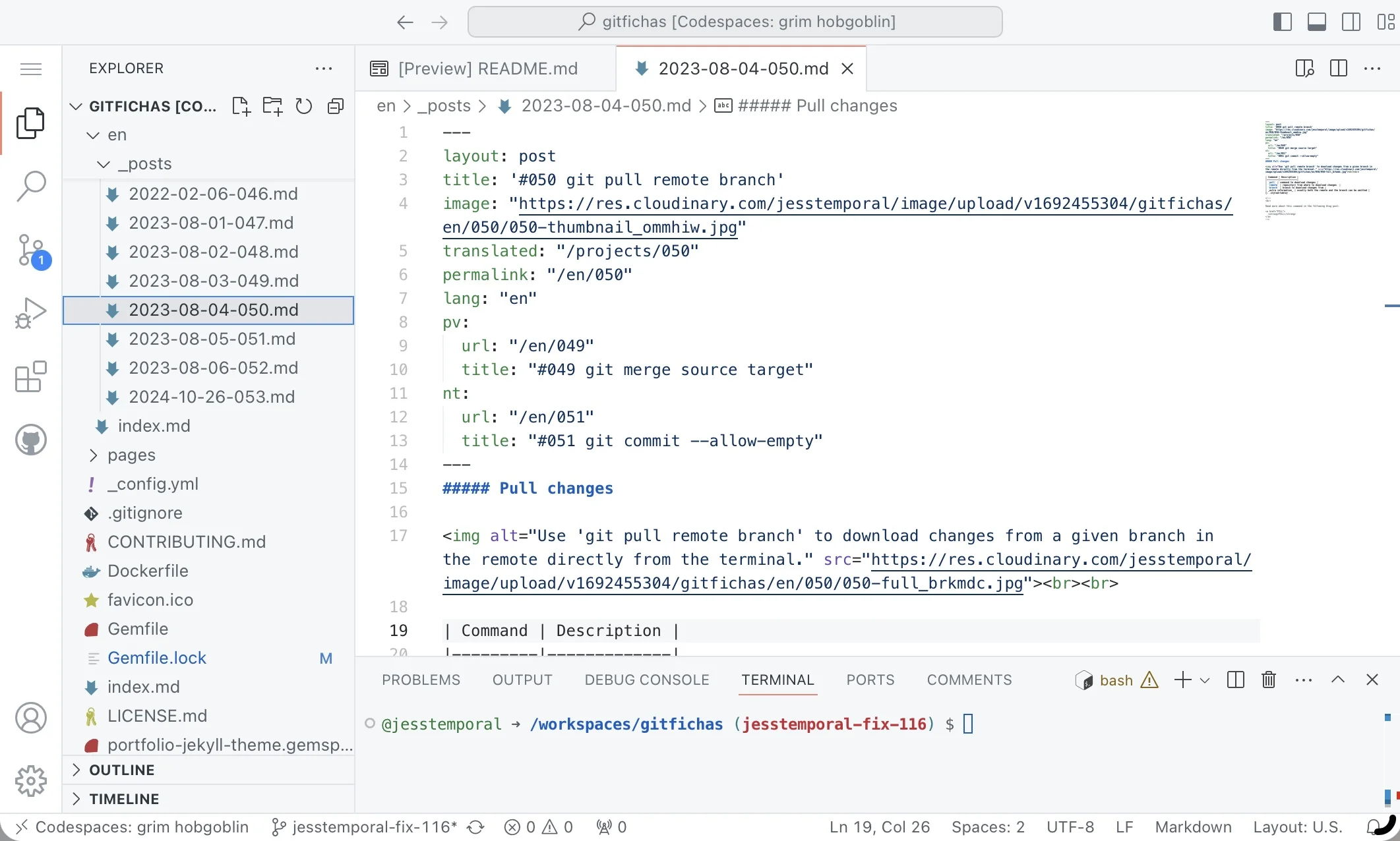 ficha 050 aberta no codespace