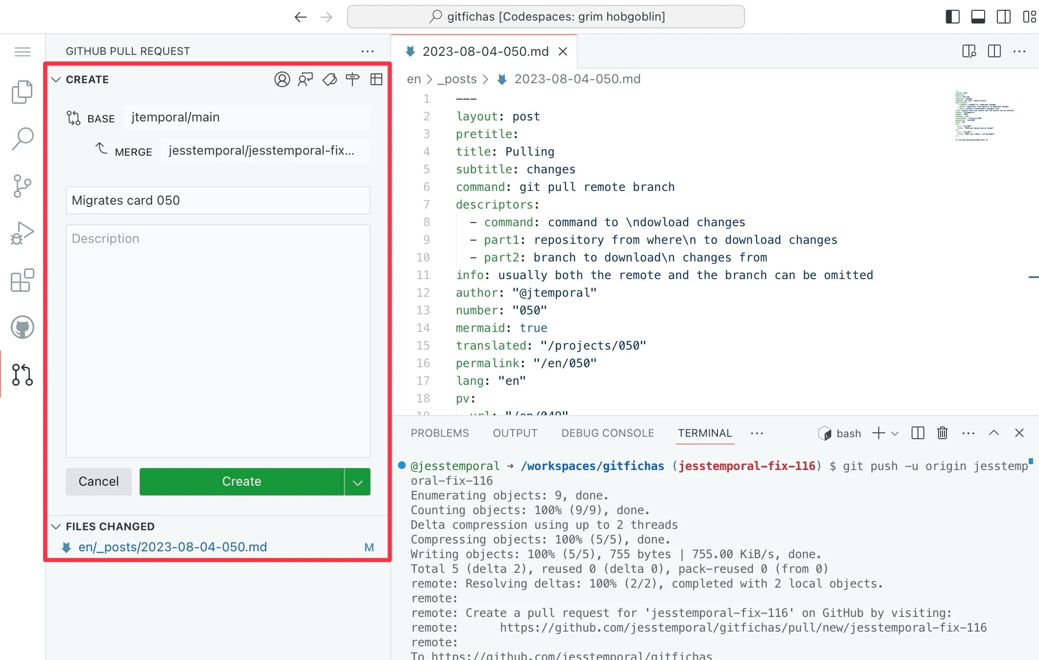 abrindo pull request a partir do codespace