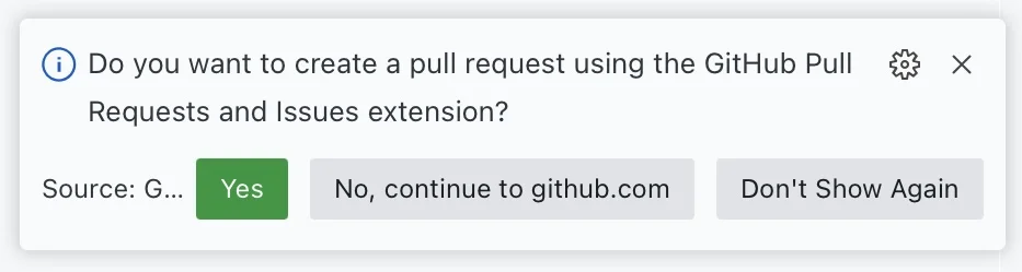 pull request pop up usando extensão no codespaces