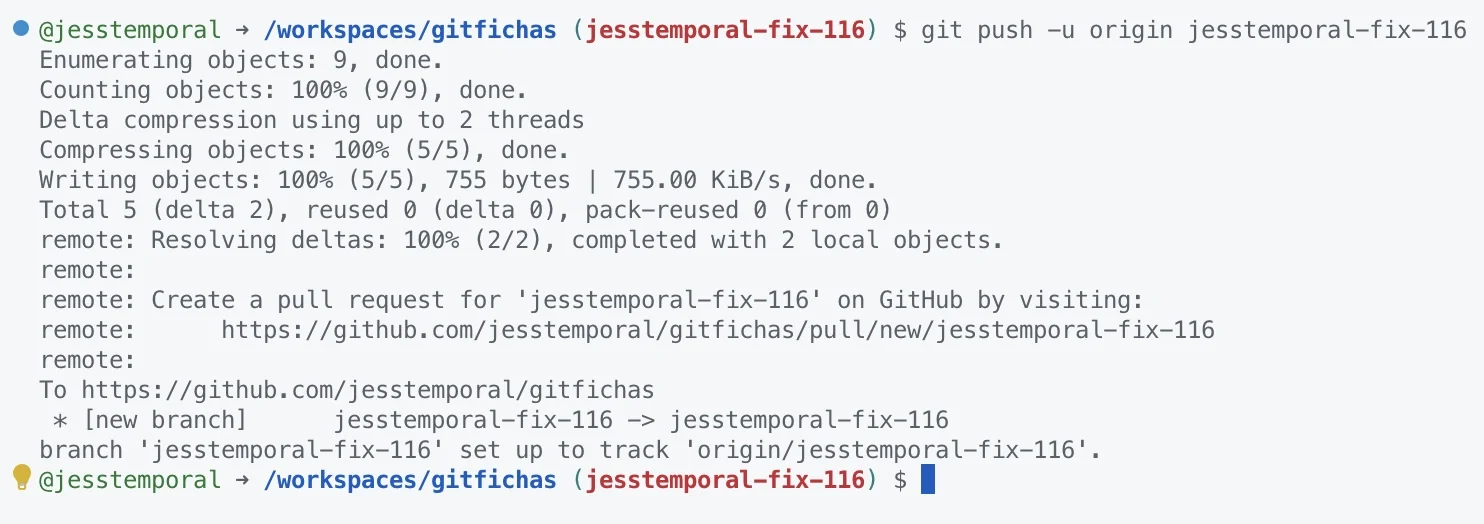 resultado do git push
