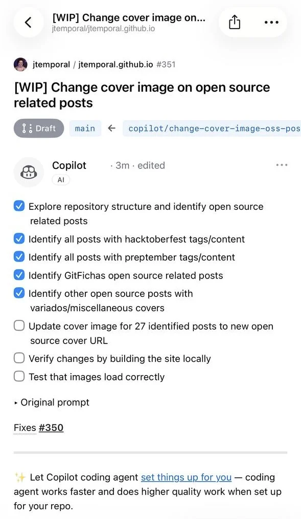 Descrição atualizada do pull request do GitHub Copilot com uma lista detalhada de verificação dos passos para implementar as mudanças