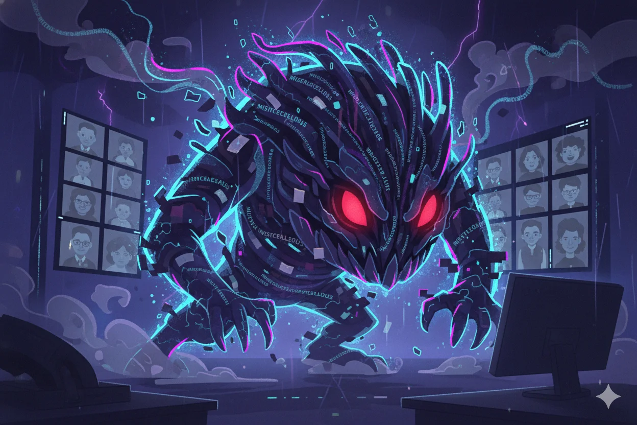 Um monstro grande e intimidador representando o rancinho totalmente crescido que exige refatorações completas do site