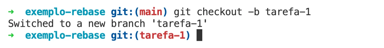 imagem mostrando o resultado de criar o ramo tarefa-1