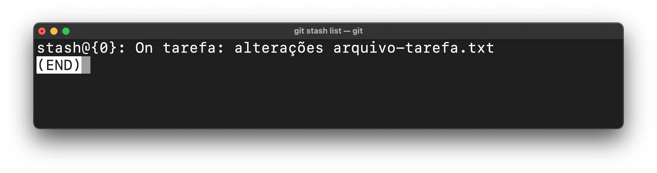 imagem mostrando a lista de stashes sĂł com um stash como resultado de ter feito o drop de um dos stashes anteriores