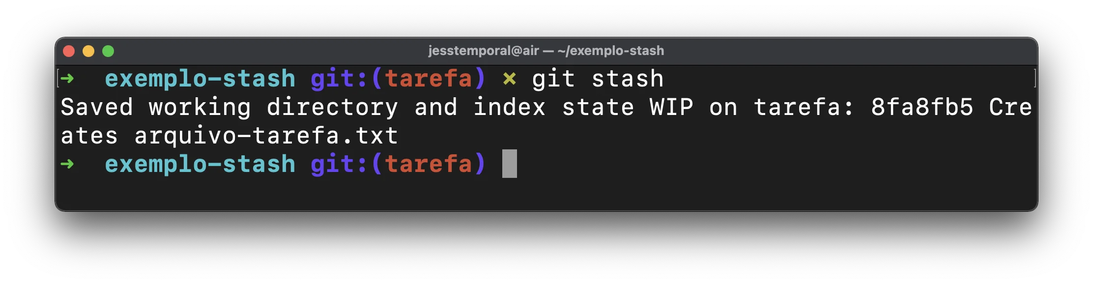 imagem mostrando o resultado do git stash