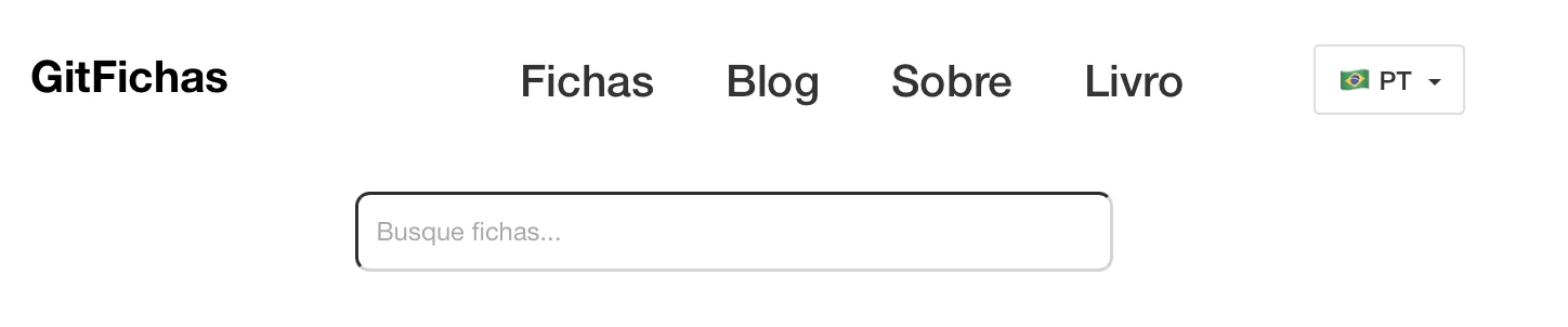 Homepage do site GitFichas mostrando o novo recurso de barra de pesquisa implementado por um contribuidor da comunidade