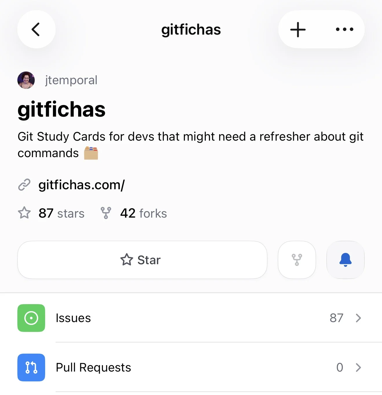 Repositório GitFichas mostrando nenhum pull request aberto