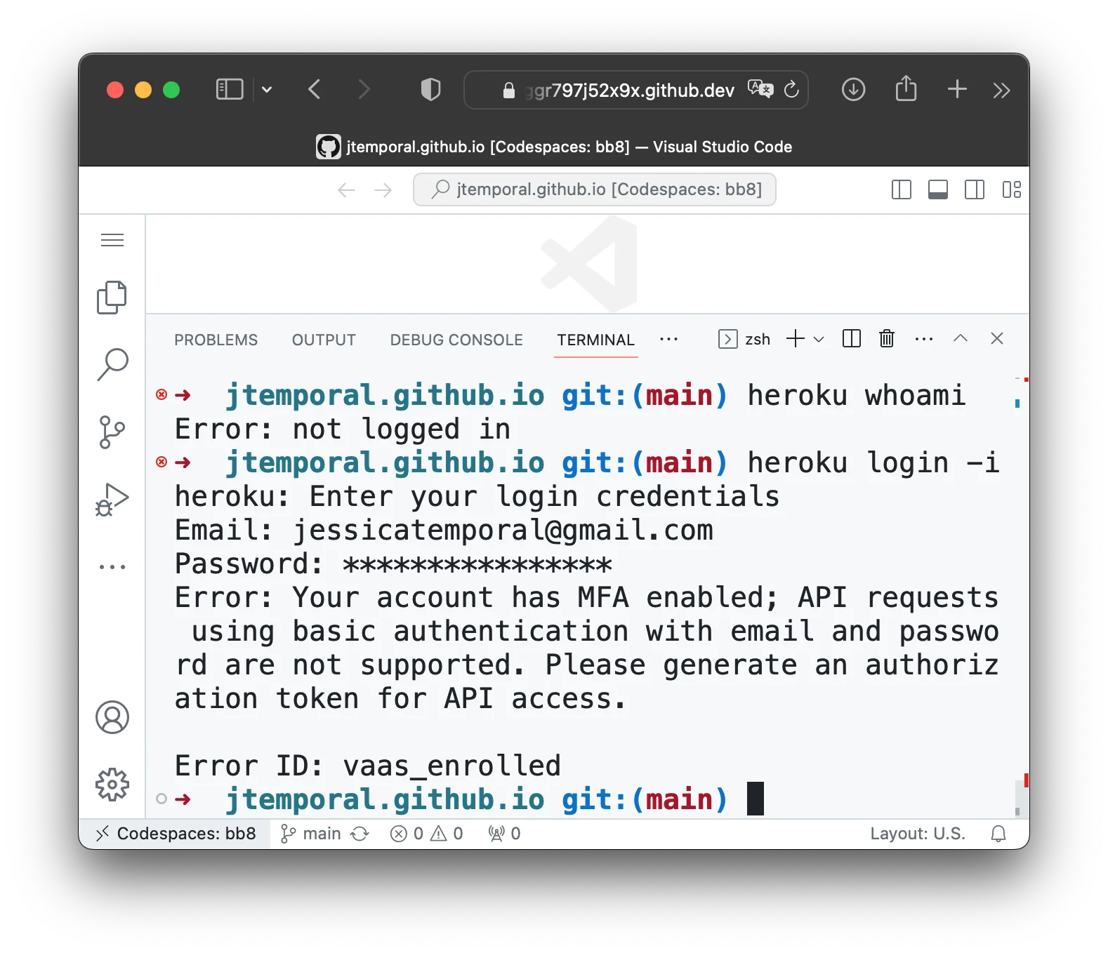 Result of trying an interactive login and failing due to MFA enabled