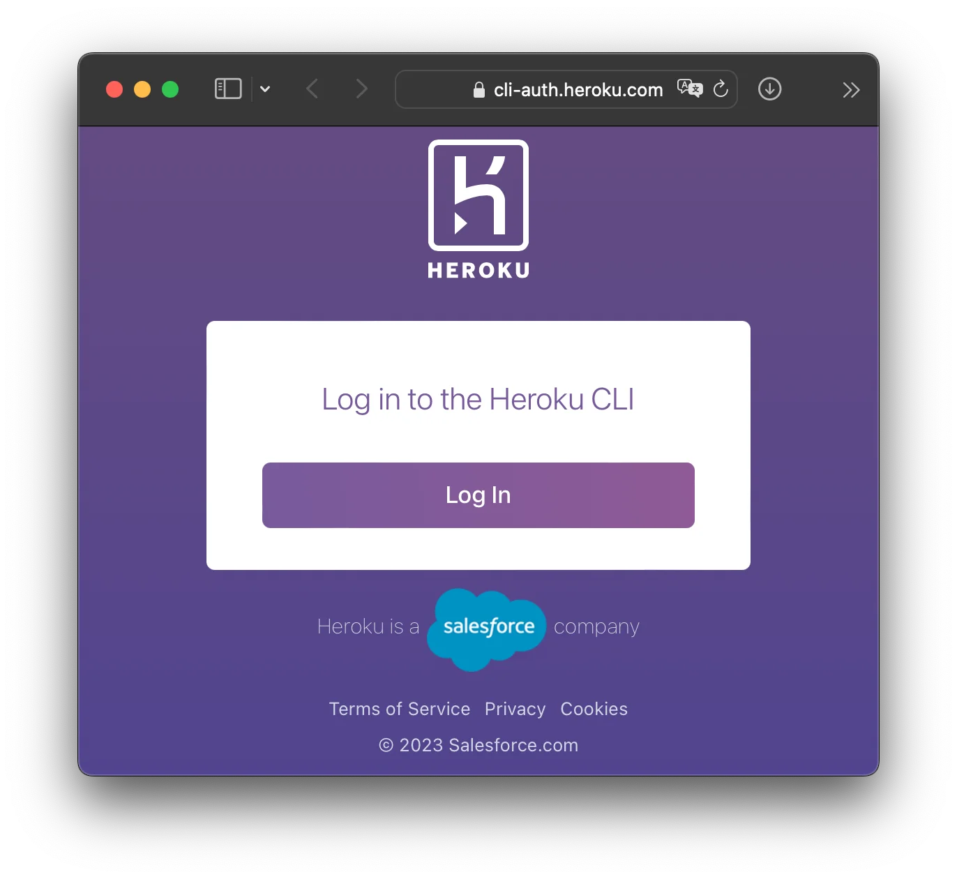 Página de login da heroku