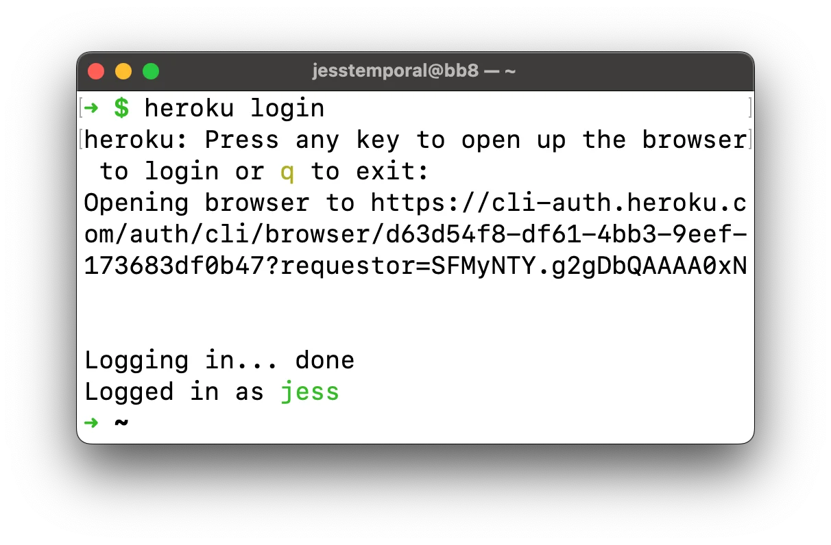 Imagem mostrando o login bem sucedido no terminal com ajuda do navegador