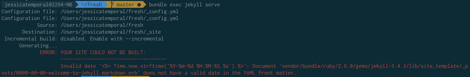 image showing the invalid date error on the terminal