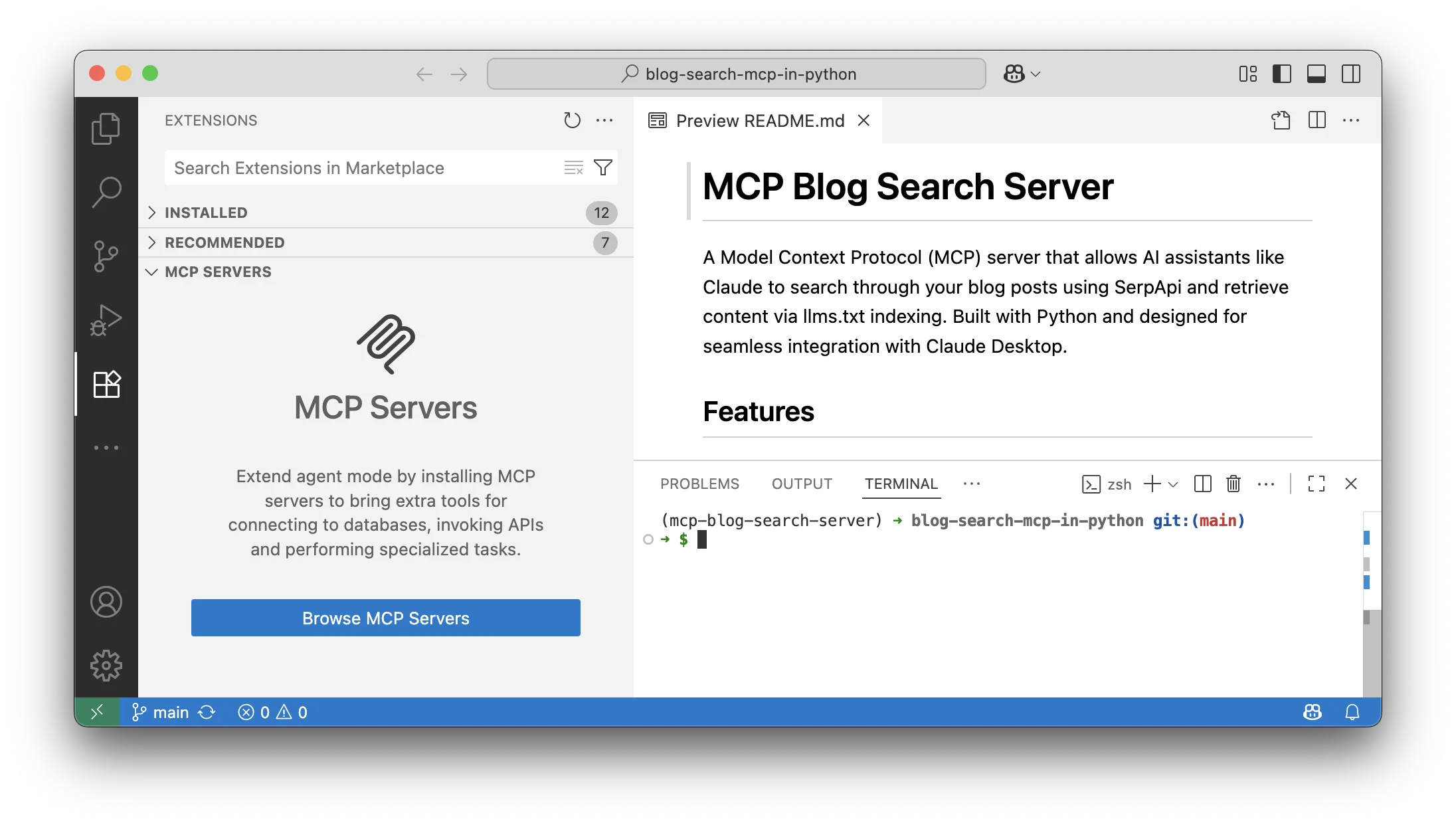 MCP servers section in VS Code Extensions tab