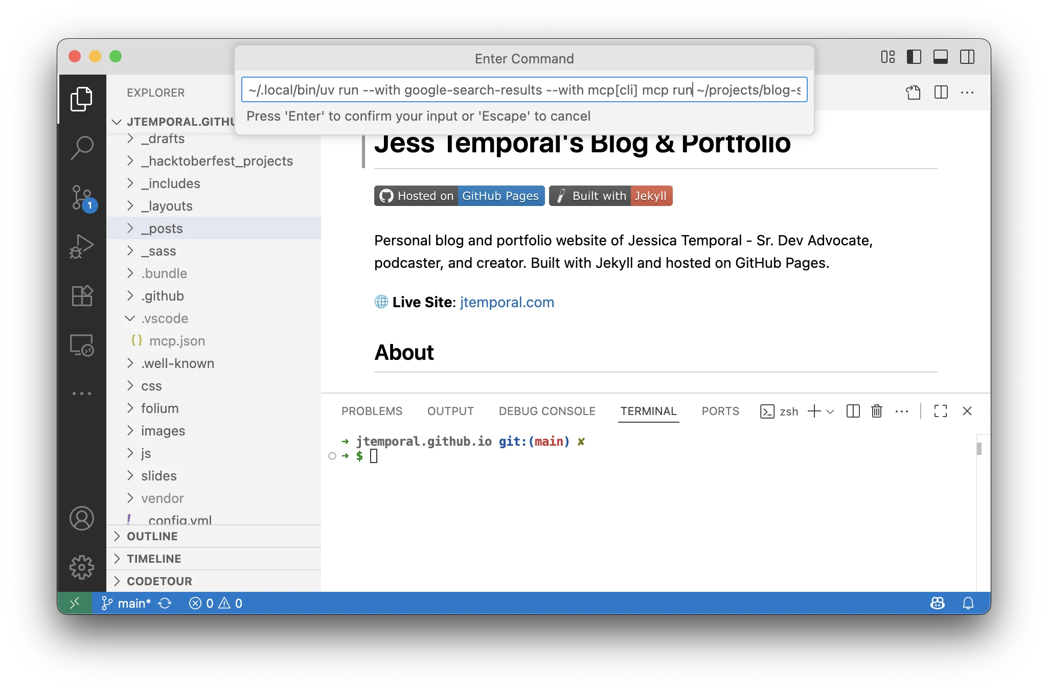 Entering the command to run your MCP server