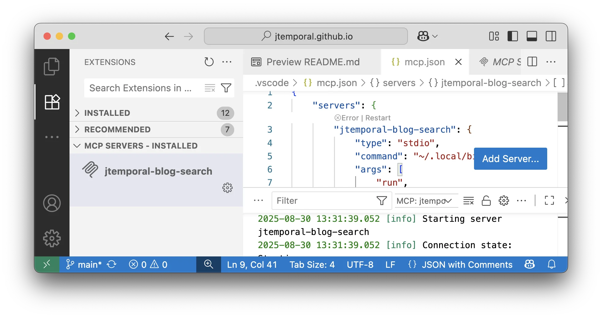 Error message when MCP server is misconfigured