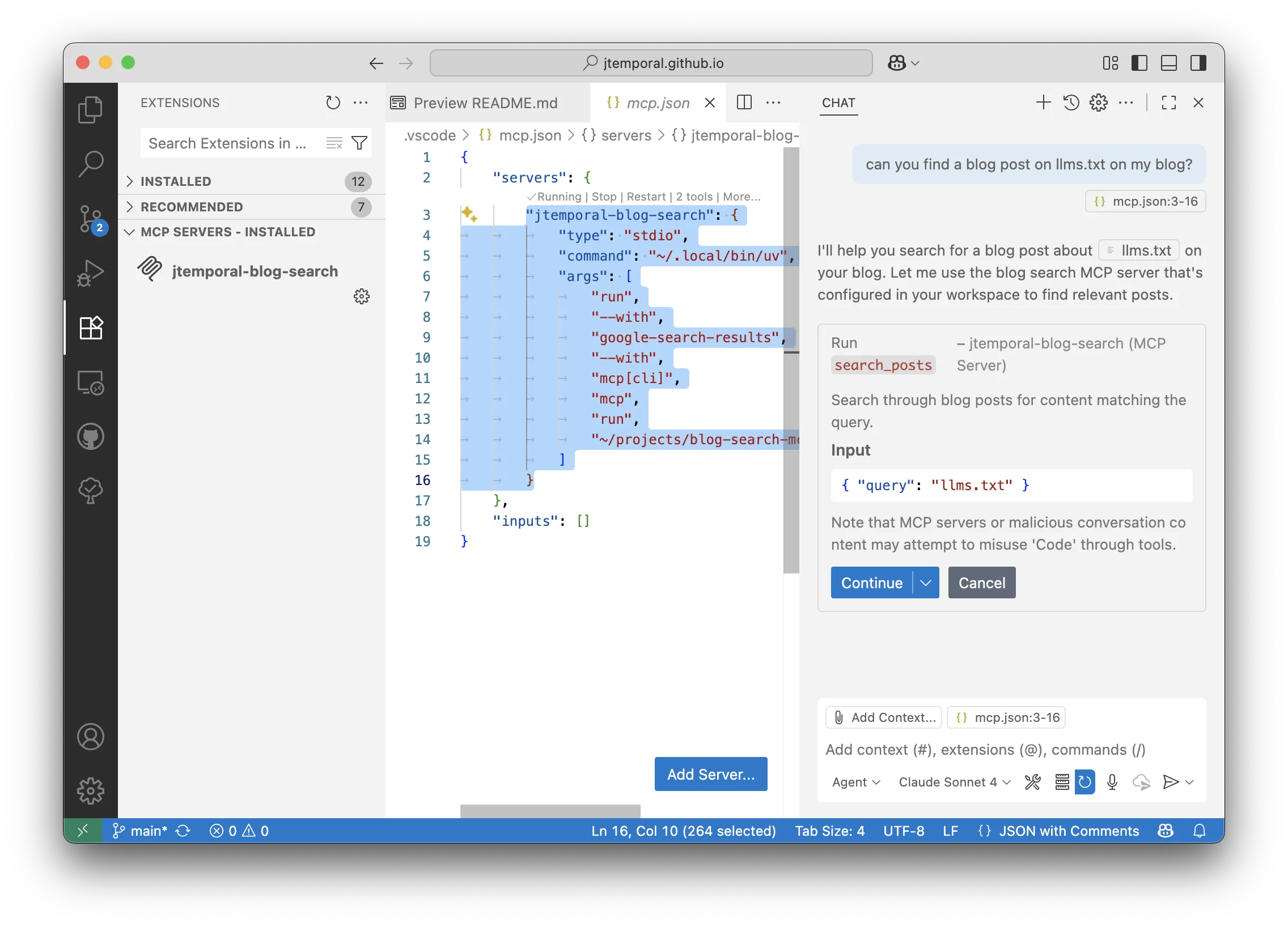 First tool call showing search intent