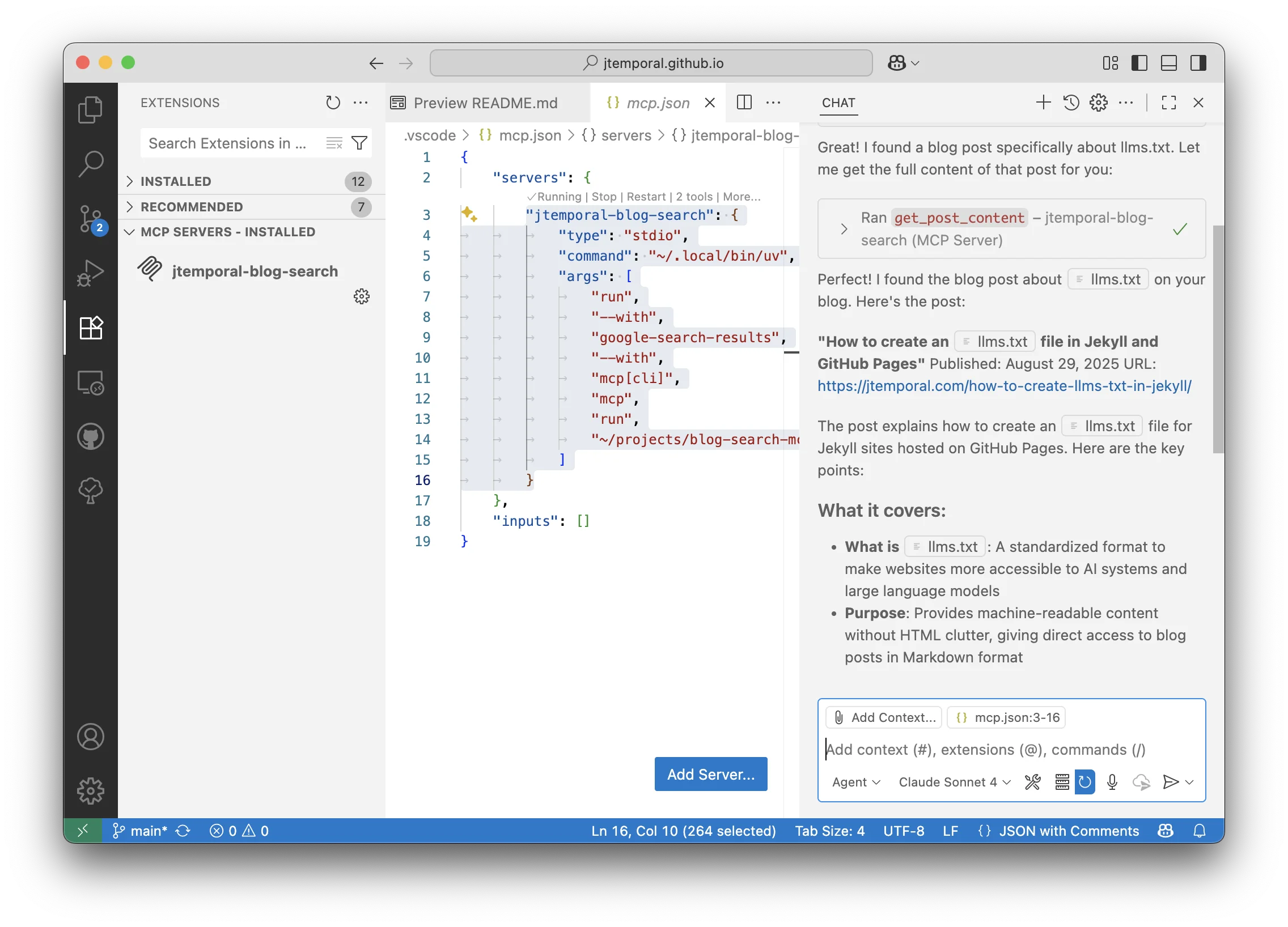 Final MCP result displayed in VS Code chat