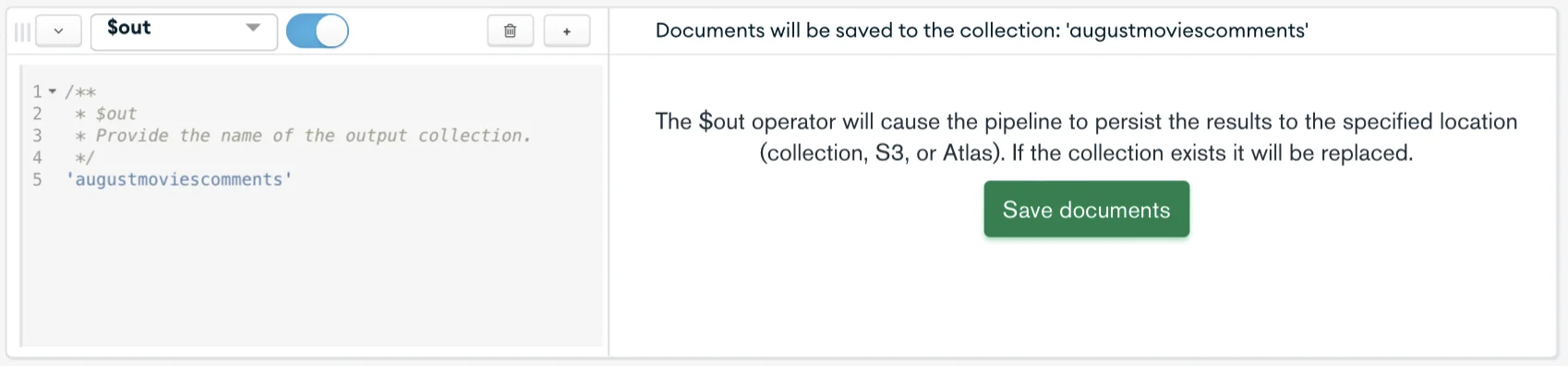 Out operator filled with the correct code