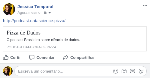 foto do compartilhamento do pizza no facebook antes da adição da meta tag