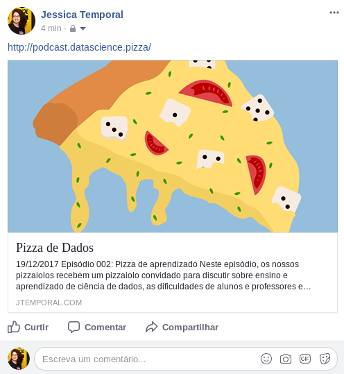 foto do compartilhamento do pizza no facebook antes da adição da meta tag